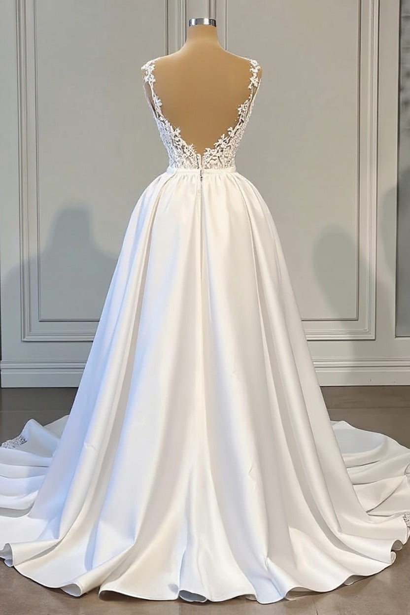 Mermaid Halter V-Neck Ruched Maxi Long Satin Wedding Dresses Online main image 1