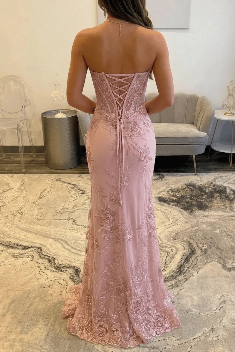 Mermaid Prom Dress Sweetheart Corset Lace Slit