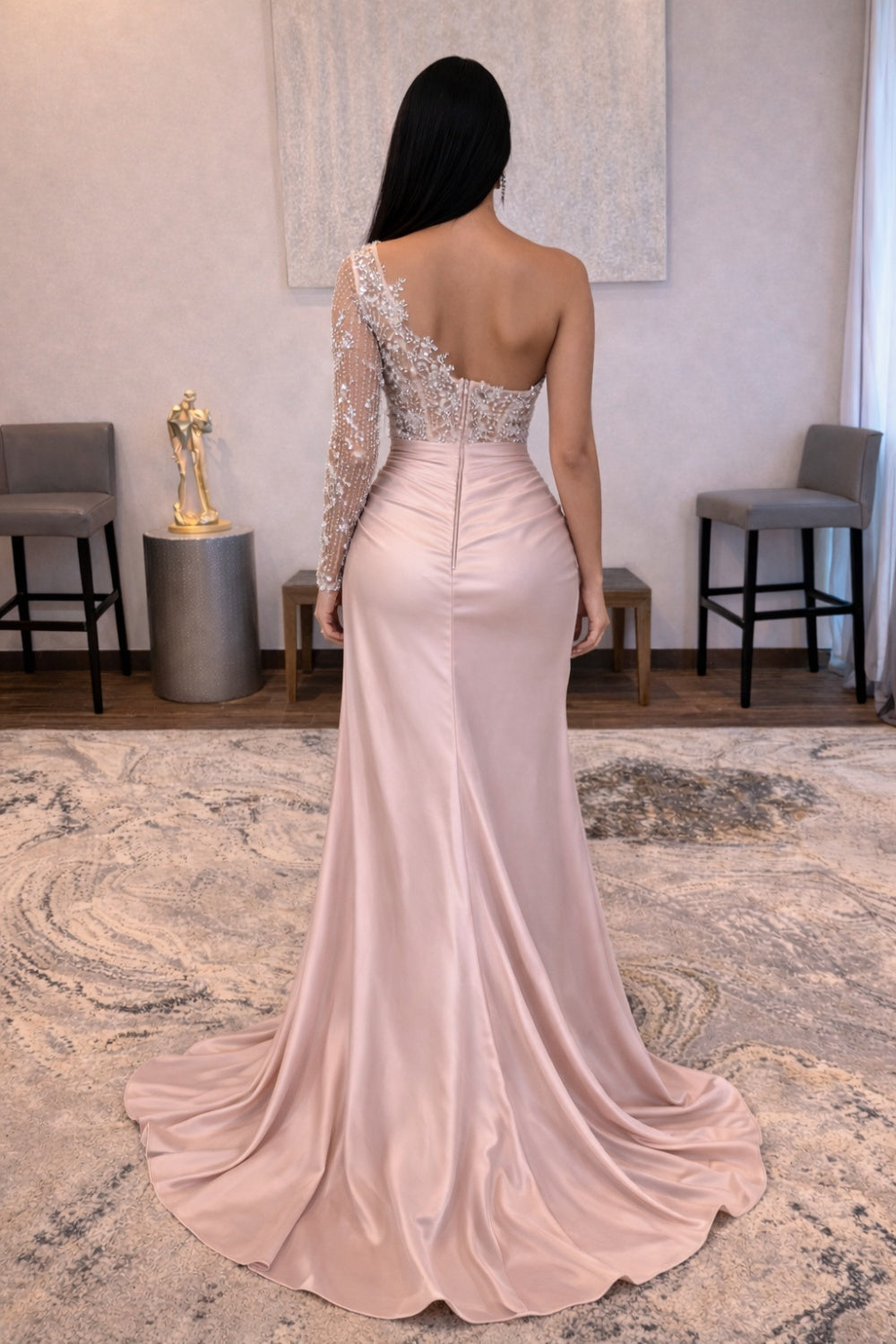 strapless open back dress Long Prom Dress with Lace-Up Beaded Corset Light Blue / 4 main image 0