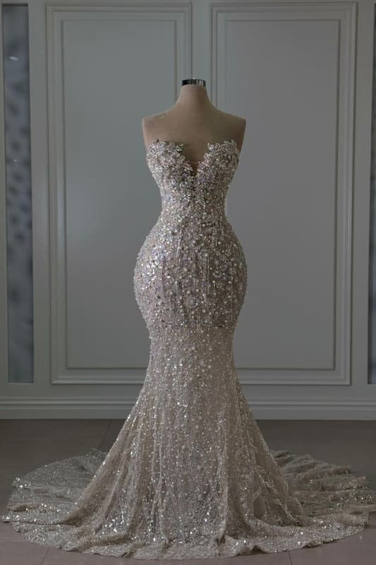green emerald velvet dress Designer Long Ivory Strapless Mermaid Prom Dresses with Glitter main image 0
