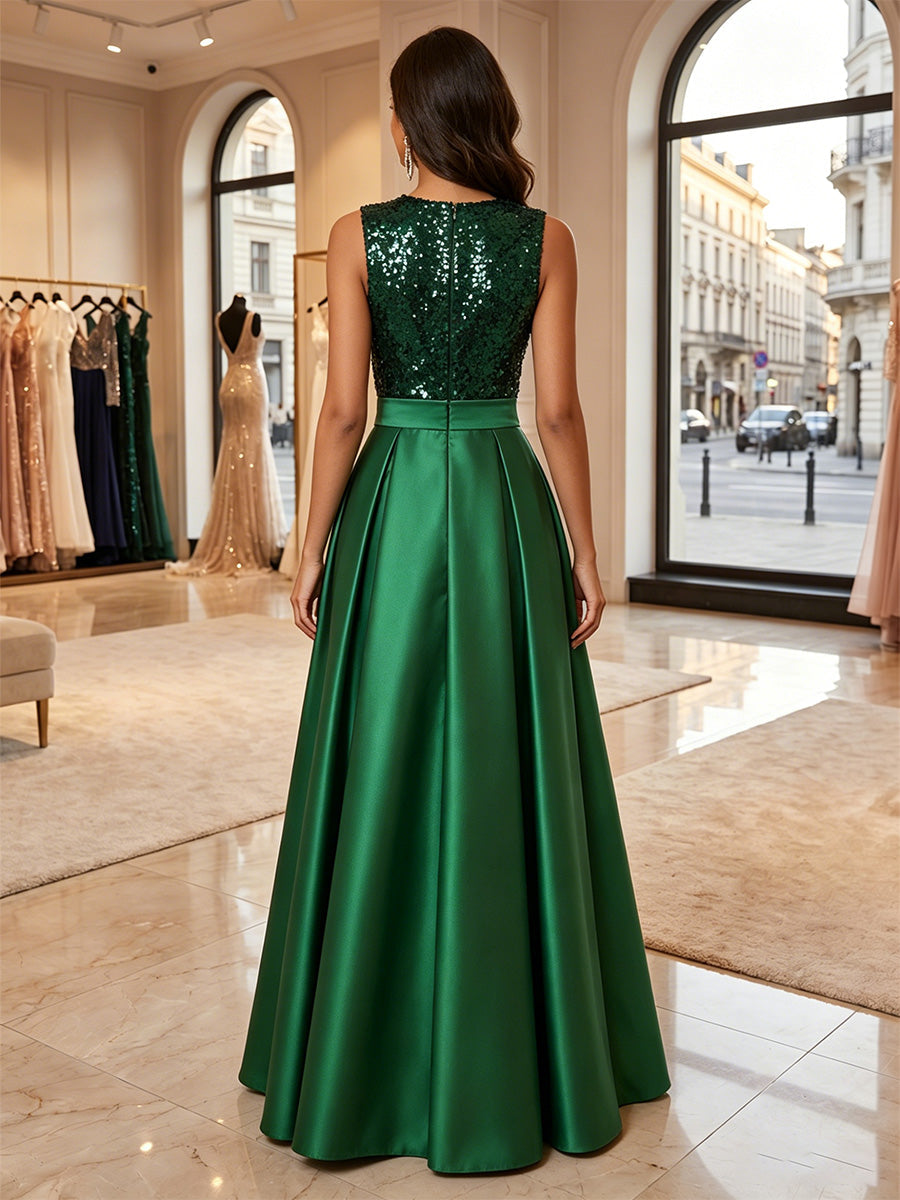 evening dresses floor length Satin Sleeveless Sequins Floor-Length – BIZTUNNEL Color:Purple Dress Only promo_oct_20 the silhouette holds clean let's style this denim