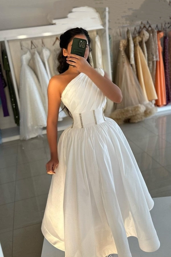 White Short A-line One Shoulder Satin Cocktail Party Dresses – BIZTUNNEL