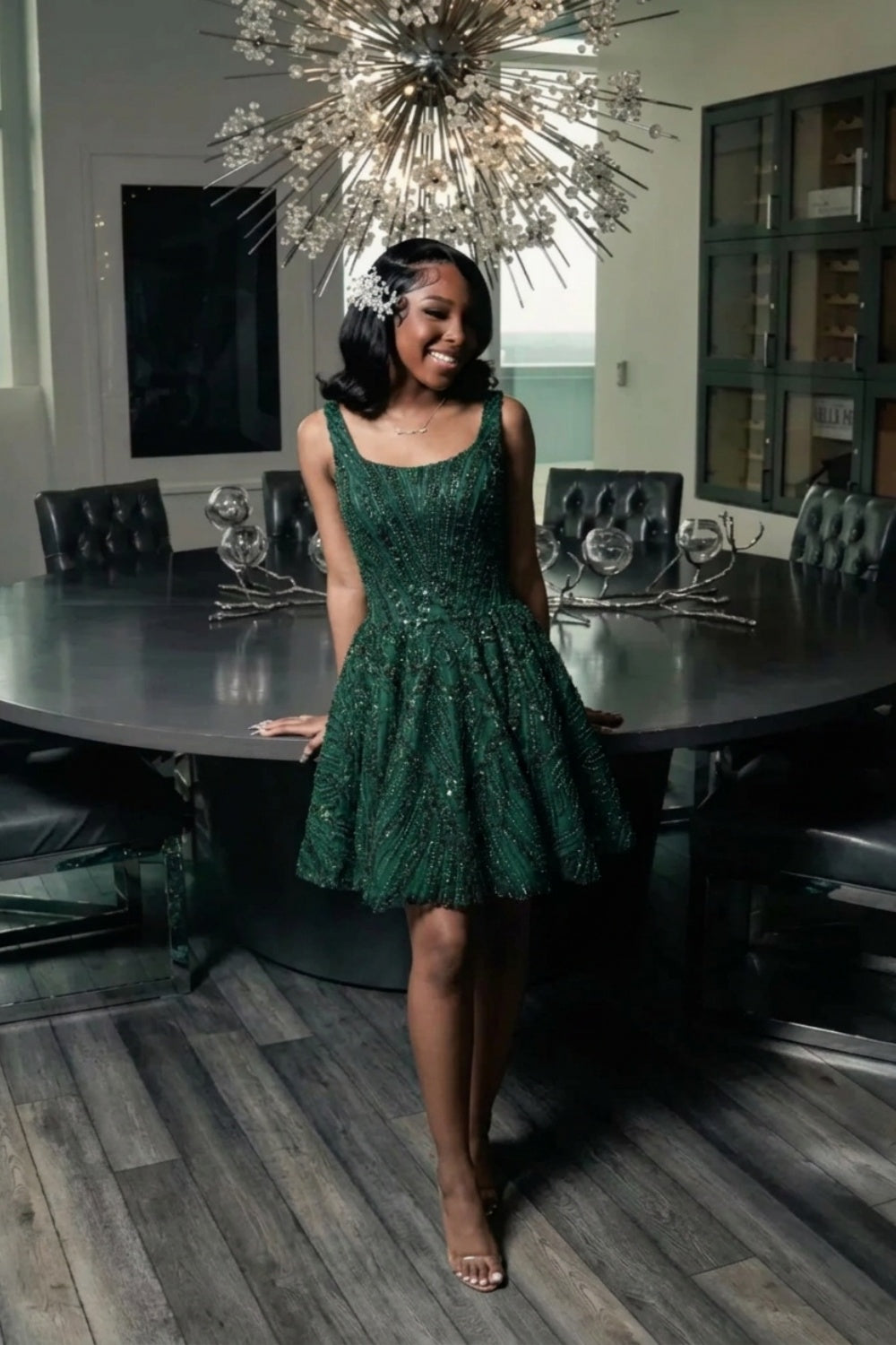green hoco dress Wine Straps Sleeveless Sequined A-Line Homecoming V neck