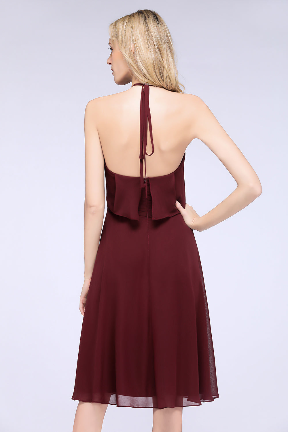 A-Line Chiffon Halter Sleeveless Short Bridesmaid Dress with Ruffles A-Line Chiffon Halter Sleeveless Short Bridesmaid Dress with Ruffles