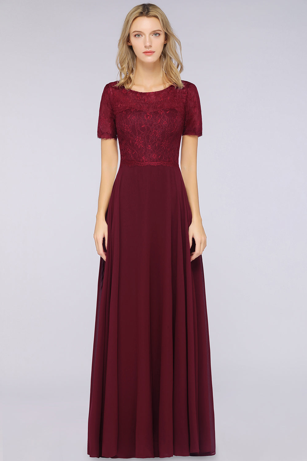 burgundy bridesmaid dress long sleeve Burgundy Chiffon Batwing Sleeves Long A-line Bridesmaid Evening Dress