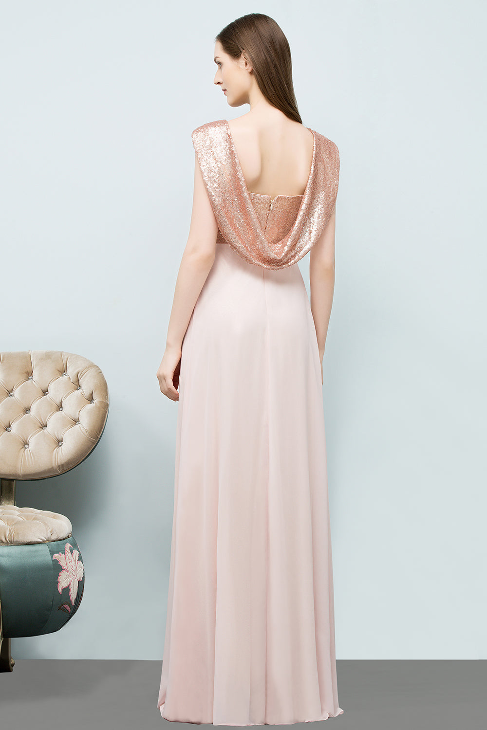 A-line Chiffon Sequins Straps Sweetheart Long Bridesmaid Dresses with Sleeves A-line Chiffon Sequins Straps Sweetheart Long Bridesmaid Dresses with Sleeves