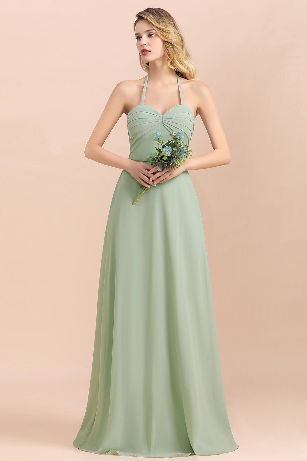 sage bridesmaid dress Flare Sleeves Sage Green Bridesmaid Dress with Buttons, Sage Green / 20