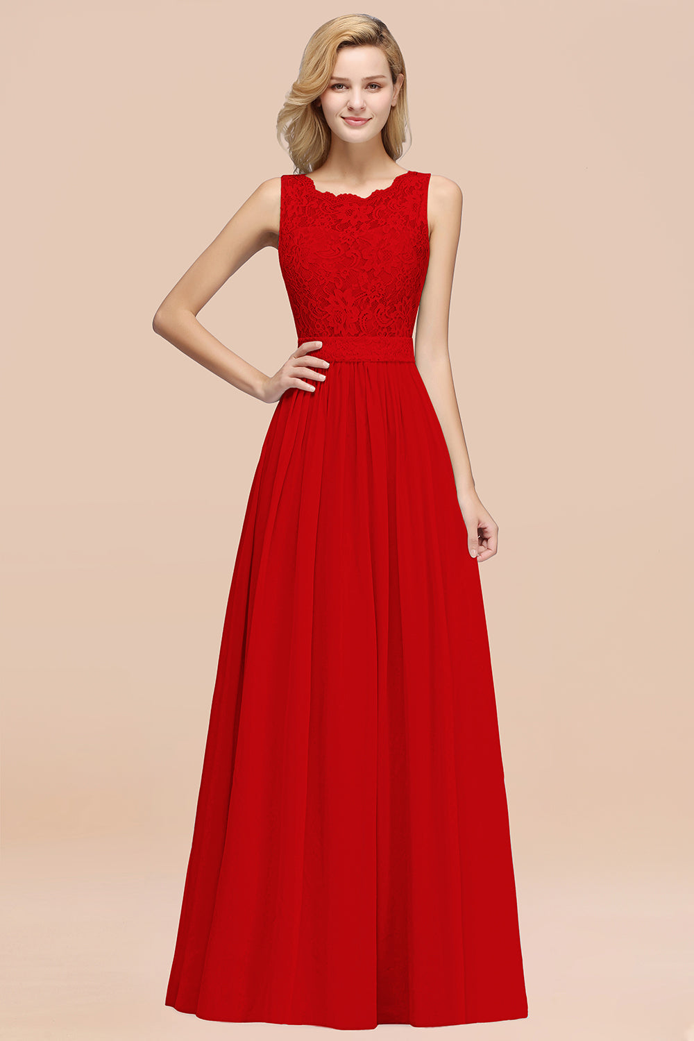 Ruffle Sleeve Square Chiffon Long Bridesmaid Dress - Champagne main image 0