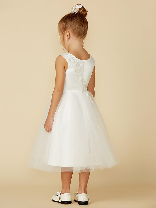 A-Line Lace Tulle Sleeveless Jewel Neck Wedding First Communion Flower Girl Dresses A-Line Lace Tulle Sleeveless Jewel Neck Wedding First Communion Flower Girl Dresses