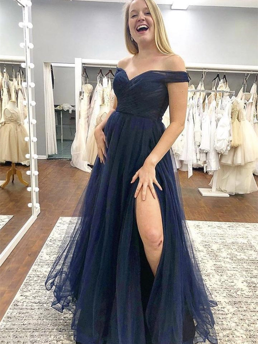 A-line Off the Shoulder Tulle Long Formal Graduation Evening Prom Dres BIZTUNNEL A-line Off the Shoulder Tulle Long Formal Graduation Evening Prom Dres BIZTUNNEL