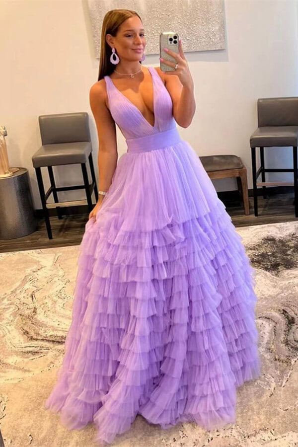 A-line Off The Shoulder V-Neck Prom Dress with Ethereal Tulle Layers BIZTUNNEL A-line Off The Shoulder V-Neck Prom Dress with Ethereal Tulle Layers BIZTUNNEL