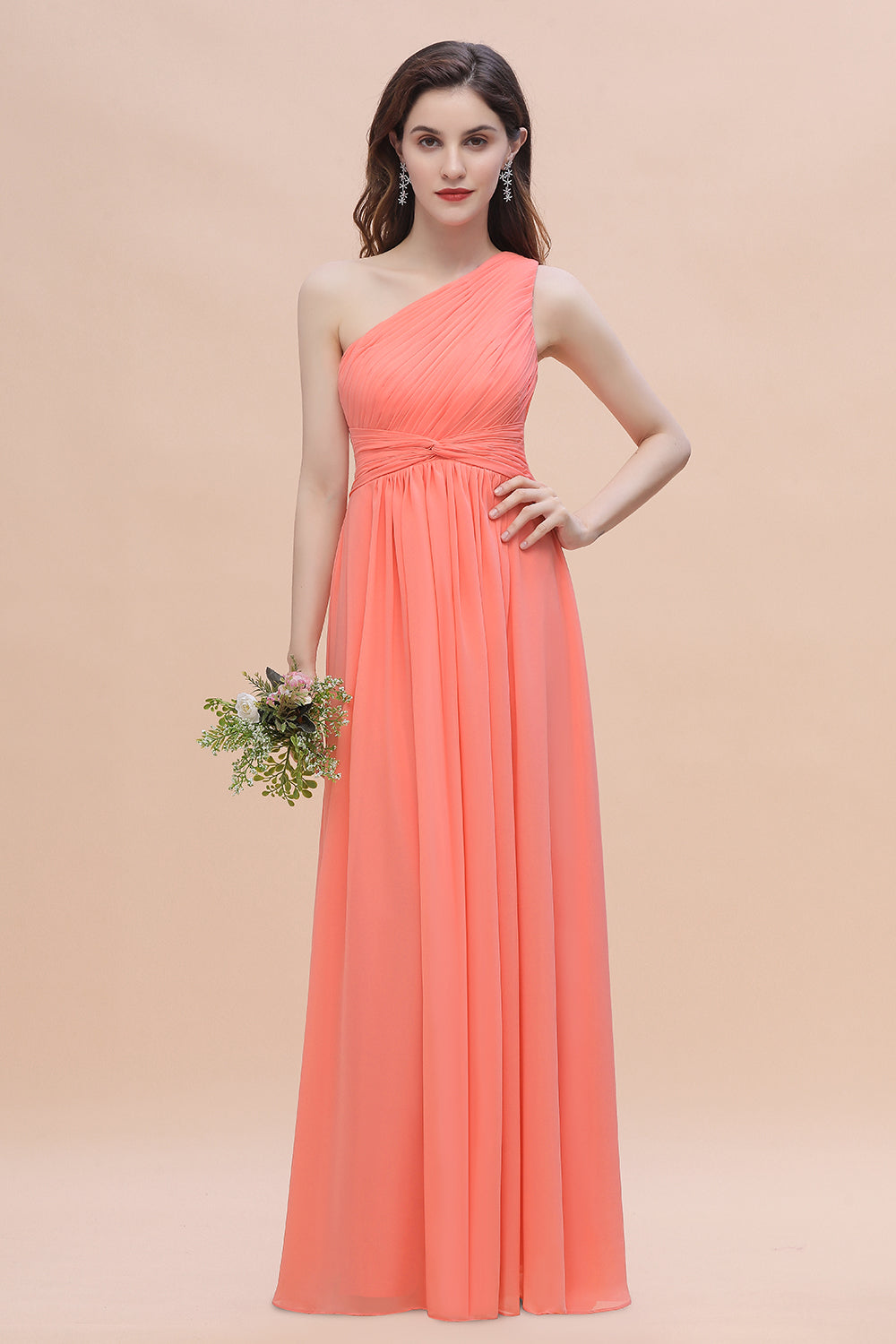 blue dress for baby girl A-Line One Shoulder Chiffon Bridesmaid Dress Pretty Long Wedding Guest Dress