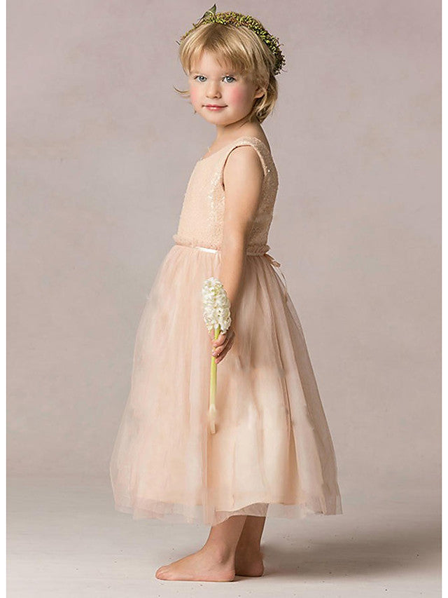 A-Line Sequined Sleeveless Jewel Neck Wedding Party Flower Girl Dresses A-Line Sequined Sleeveless Jewel Neck Wedding Party Flower Girl Dresses