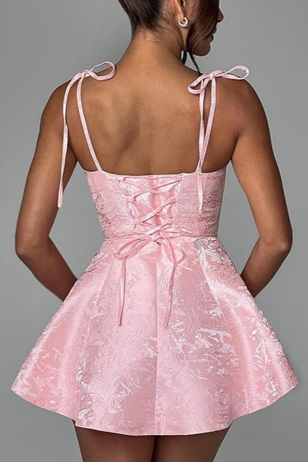 A-Line Short Homecoming Dress Spaghetti Straps Satin Sleeveless Party Dress Jacquard Party Dresses