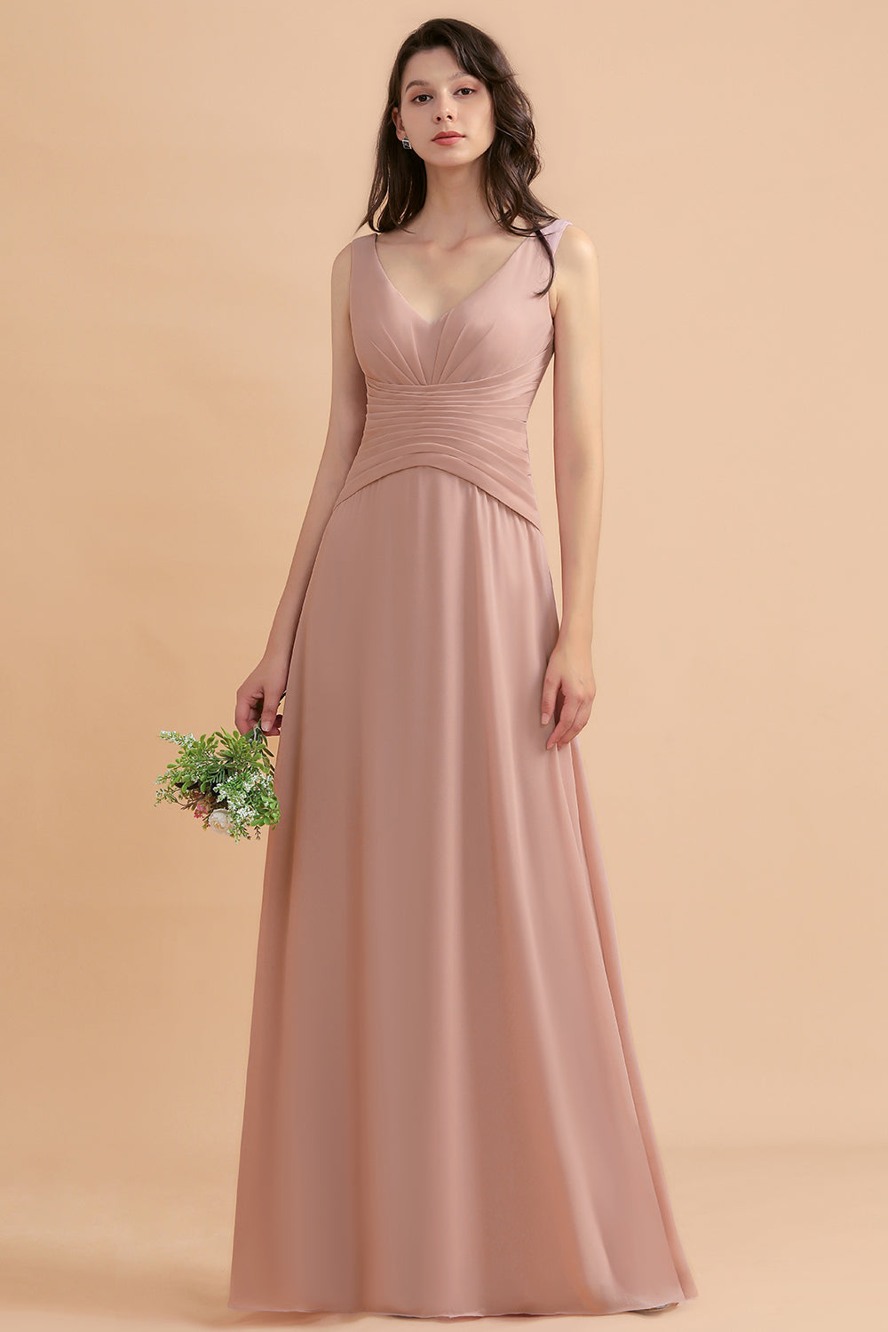A-Line V-neck Chiffon Backless Bridesmaid Dress Classy Long Maid of Ho –  BIZTUNNEL