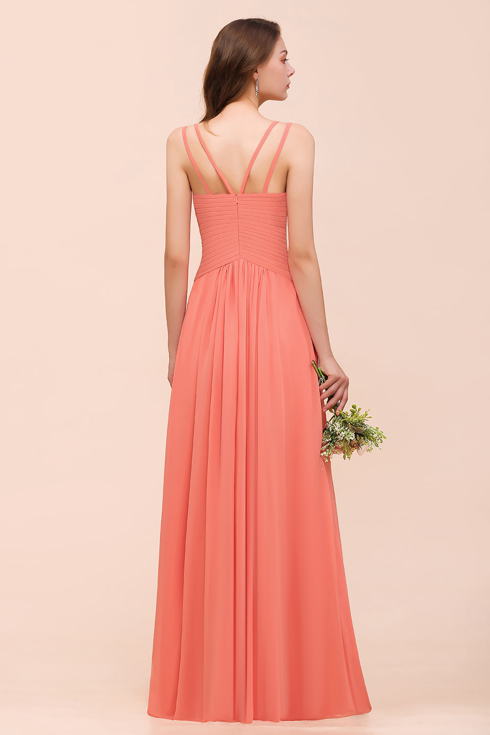 slim fit dress slacks Ever-Pretty High-Waisted Chiffon High Slit Budget Bridesmaid Dress with V-Neck and Elegant Ruffles main image 0