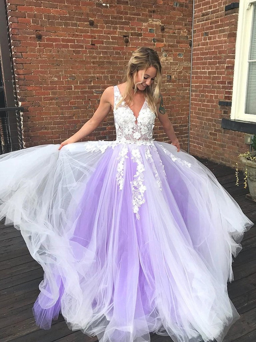 Wedding Lavender Tulle Prom Dress Sequin Prom Purple Prom Dress V Neck Open Back A Line V Neck Lace Long Prom Wedding Lavender Tulle Prom Dress Sequin Prom Purple Prom Dress V Neck Open Back A Line V Neck Lace Long Prom