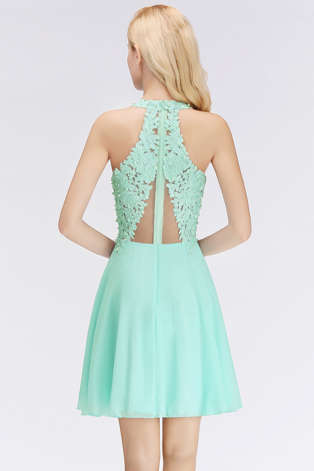 A-Line V-Neck Lace Sleeveless Short Sky Blue Bridesmaid Dress A-Line V-Neck Lace Sleeveless Short Sky Blue Bridesmaid Dress