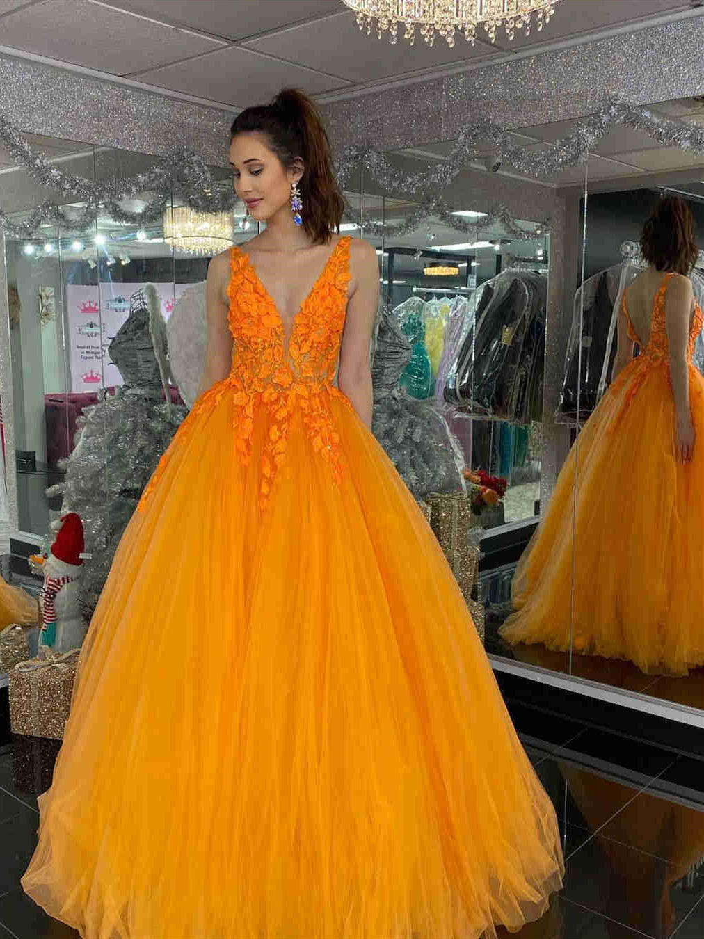 A-line V-neck Tulle Lace Backless Formal Prom Dresses Long Graduation Dress A-line V-neck Tulle Lace Backless Formal Prom Dresses Long Graduation Dress