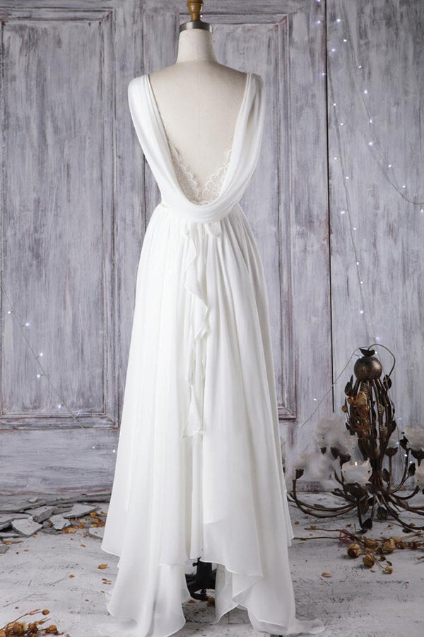 Affordable A-line Asymmetric Lace Chiffon Open Back Wedding Dress –  BIZTUNNEL