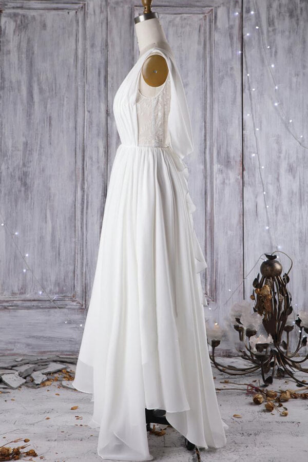 Affordable A-line Asymmetric Lace Chiffon Open Back Wedding Dress Affordable A-line Asymmetric Lace Chiffon Open Back Wedding Dress