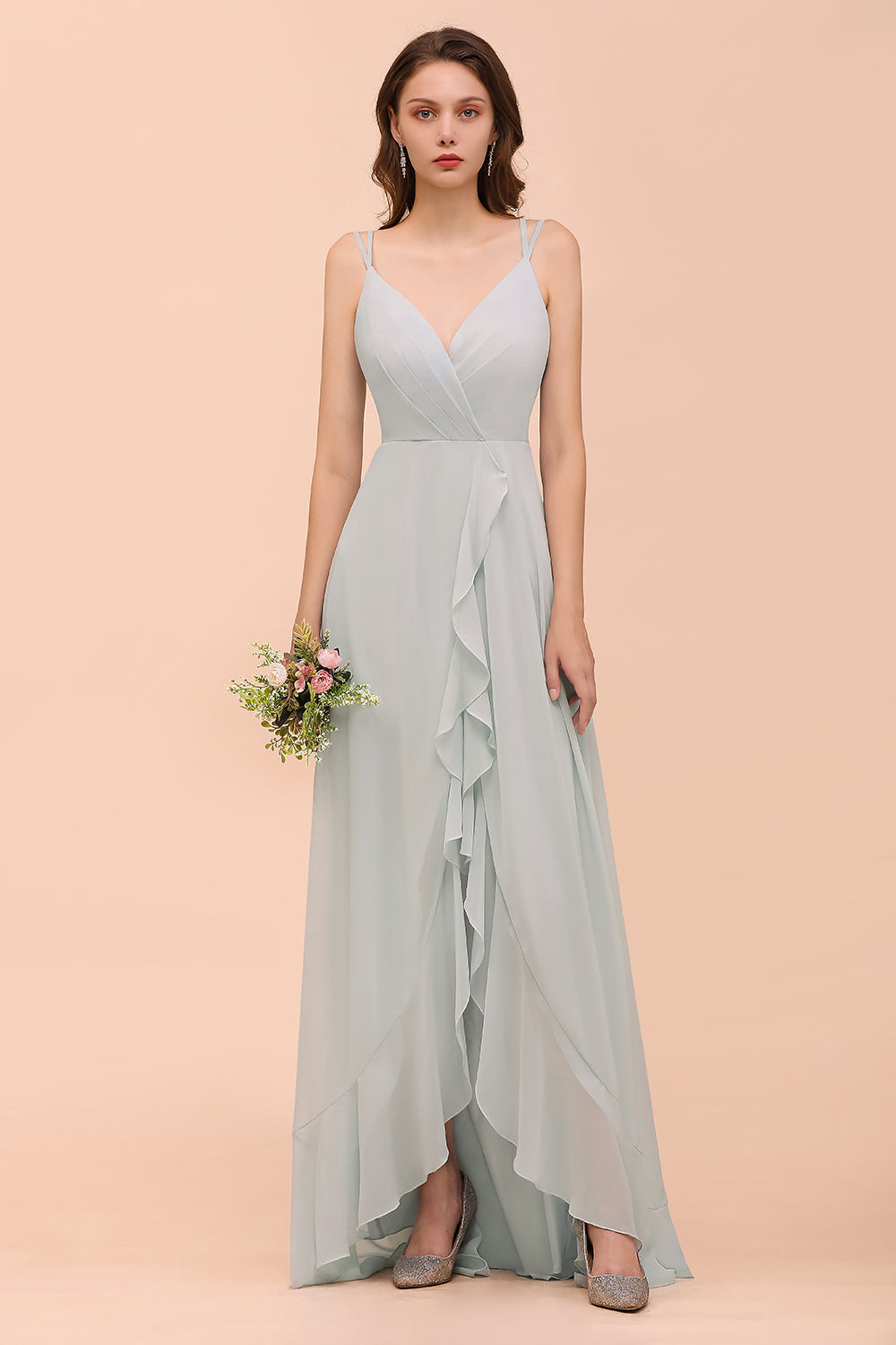 Affordable High Low A-line V-neck Chiffon Sleeveless Bridesmaid Dress Affordable High Low A-line V-neck Chiffon Sleeveless Bridesmaid Dress