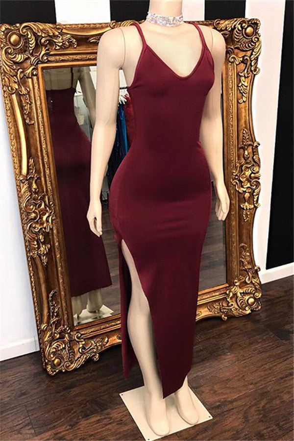 affordable mermaid dresses Affordable Long Mermaid Sleeveless V-neck Prom Dress with Slit