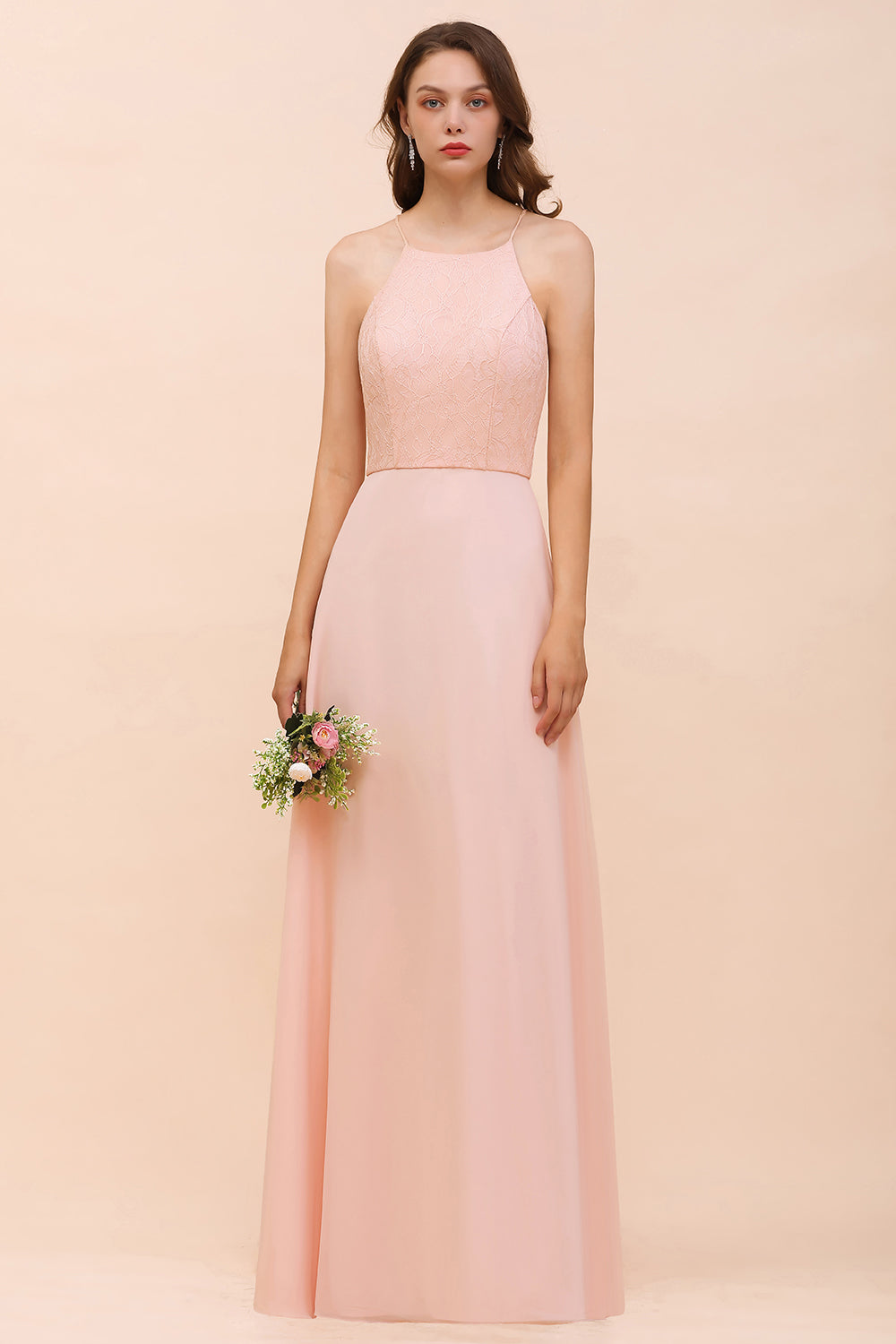 blue dress for baby girl Affordable Shealth Spaghetti Straps Chiffon Long Bridesmaid Dress with Lace