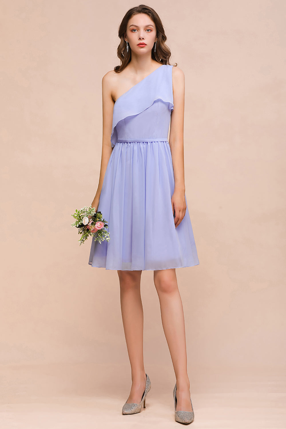 Affordable Short A-line One Shoulder Ruffle Chiffon Lavender Bridesmaid Dress Affordable Short A-line One Shoulder Ruffle Chiffon Lavender Bridesmaid Dress