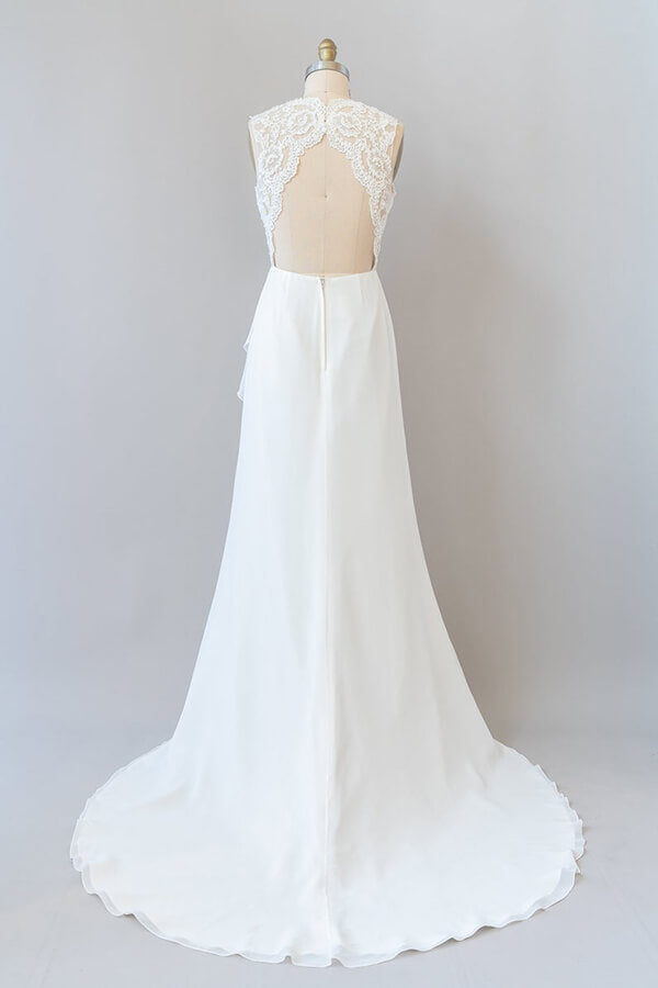 Awesome Long Sheath Lace Chiffon Backless Wedding Dress Awesome Long Sheath Lace Chiffon Backless Wedding Dress