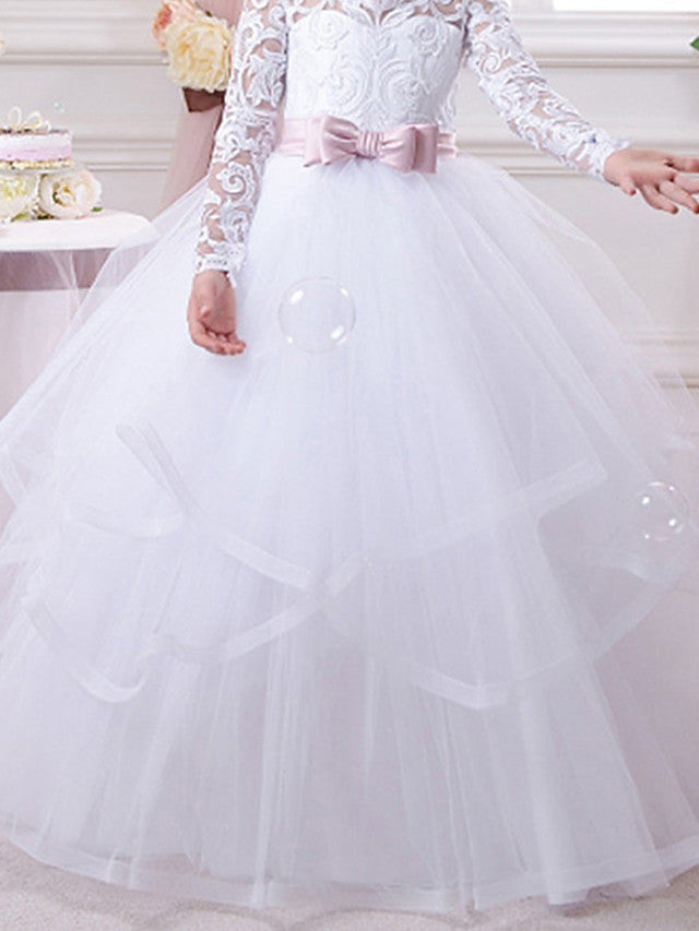 Ball Gown Cotton Long Sleeve Lace Tulle First Communion Flower Girl Dresses Ball Gown Cotton Long Sleeve Lace Tulle First Communion Flower Girl Dresses