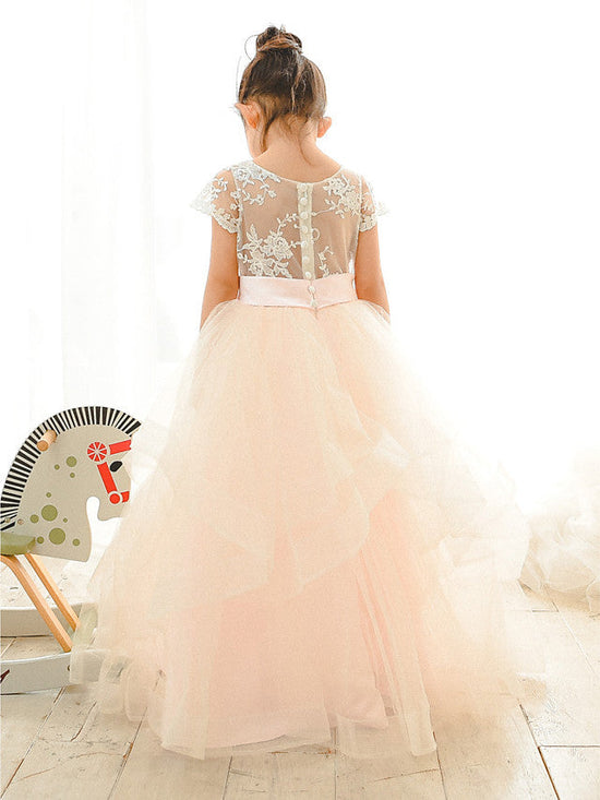Ball Gown Lace Tulle Wedding Birthday Pageant Flower Girl Dresses-BIZTUNNEL