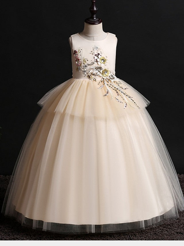 Ball Gown Satin Tulle Sleeveless Jewel Neck Wedding Party Flower Girl Dresses Ball Gown Satin Tulle Sleeveless Jewel Neck Wedding Party Flower Girl Dresses