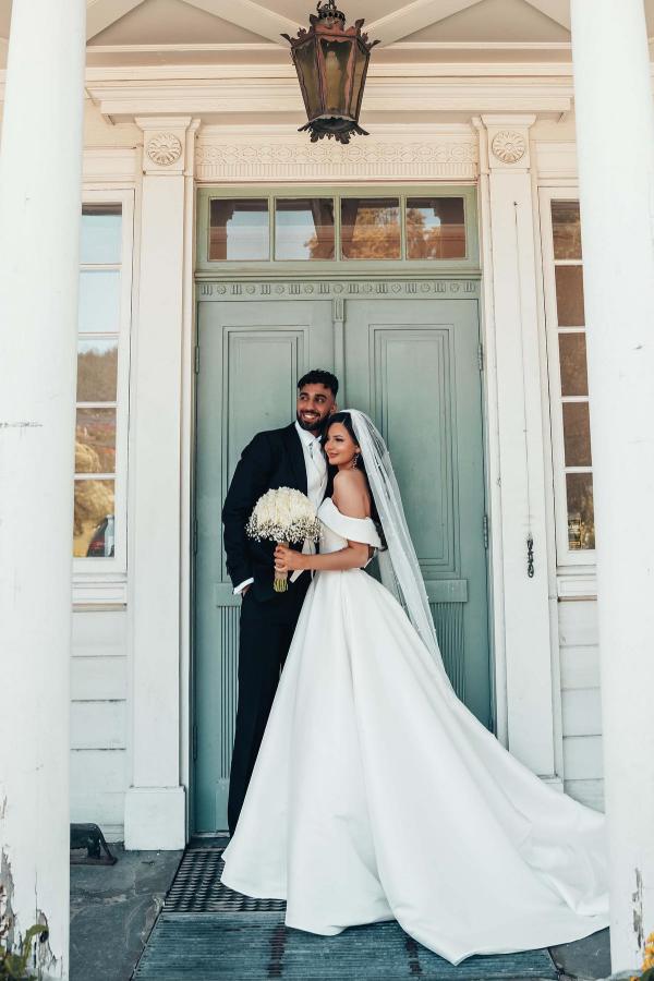 Beautiful Long A-Line Off The Shoulder Satin Wedding Dresses