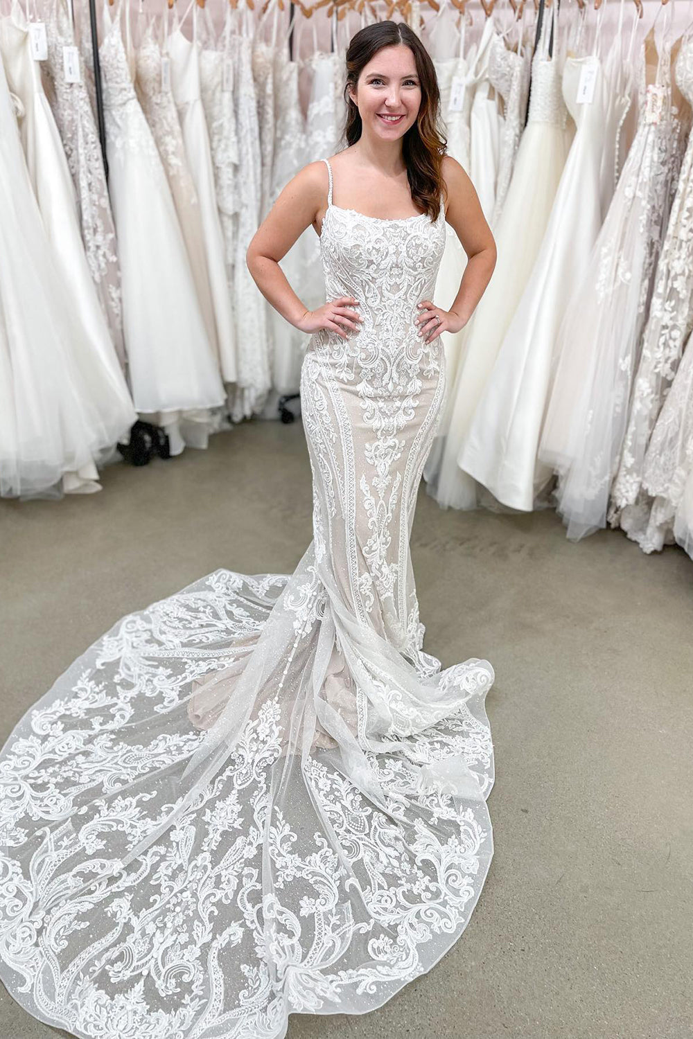 Beautiful Long Mermaid Spaghetti Straps Backless Appliques Lace Weddin –  BIZTUNNEL