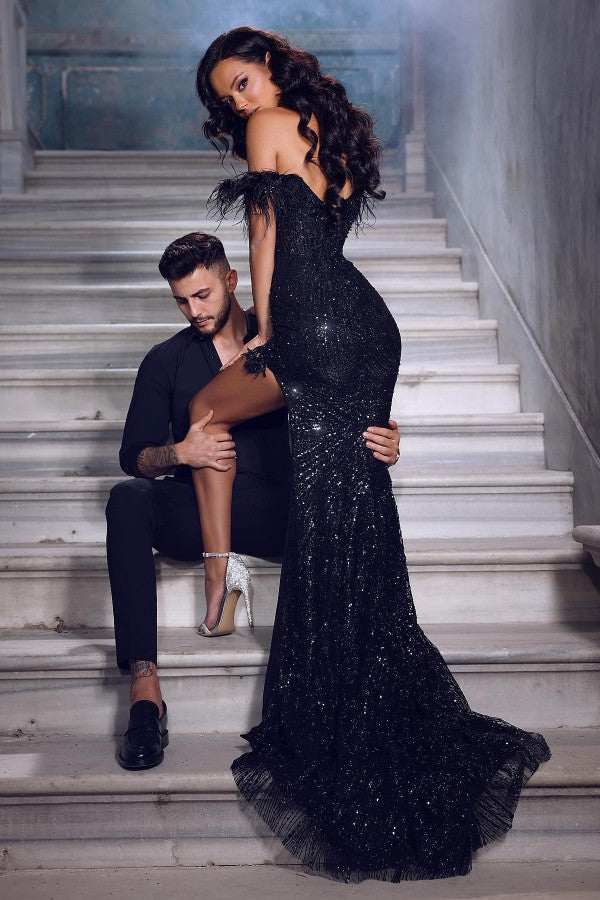 black mermaid dress Lace V-neck Long Prom Dresses With Court Train, MP901 Gorgeous Mermaid Tulle Floor Length Dress Featuring Sweetheart neckline and see through corset makes it perfect as your prom dress Sexy Mermaid Evening Dress Long