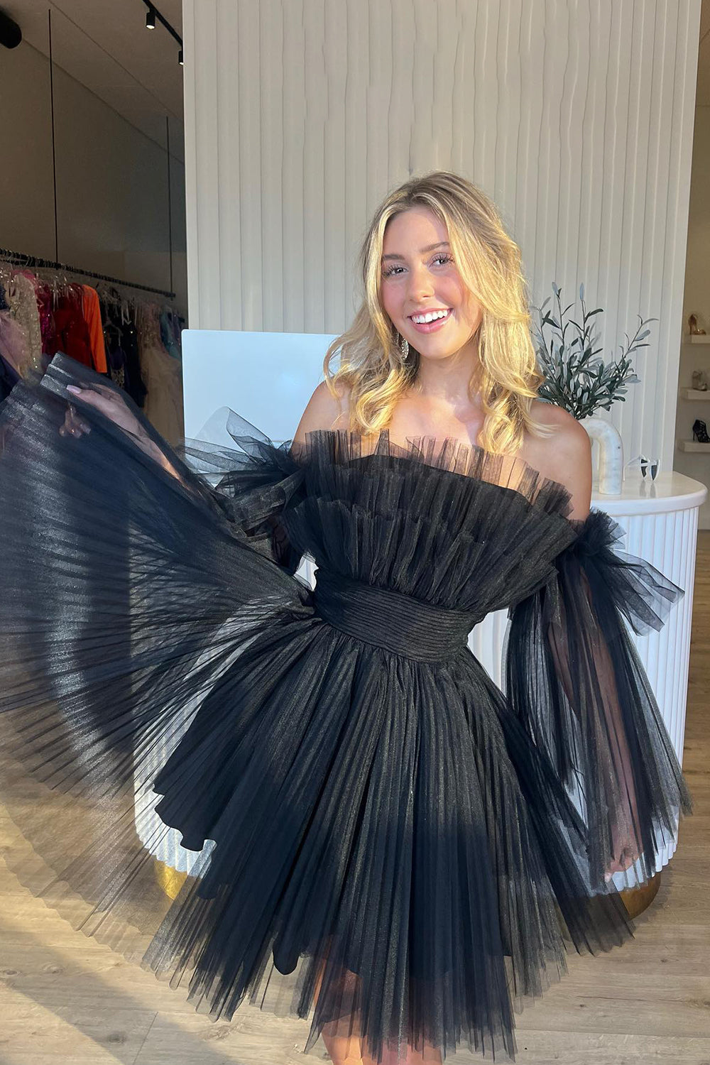 Black A-Line Detachable Long Sleeves Tulle Short Homecoming Dress Black A-Line Detachable Long Sleeves Tulle Short Homecoming Dress