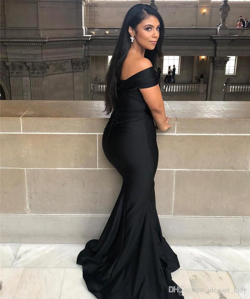 chinese dress ladies Black Long Mermaid Off-The-Shoulder Backless Prom Dress