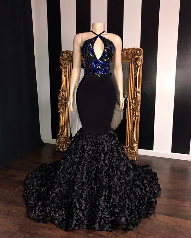 Black Long Mermaid Prom Dresses Elegant Halter Sequins Evening Gowns Black Long Mermaid Prom Dresses Elegant Halter Sequins Evening Gowns