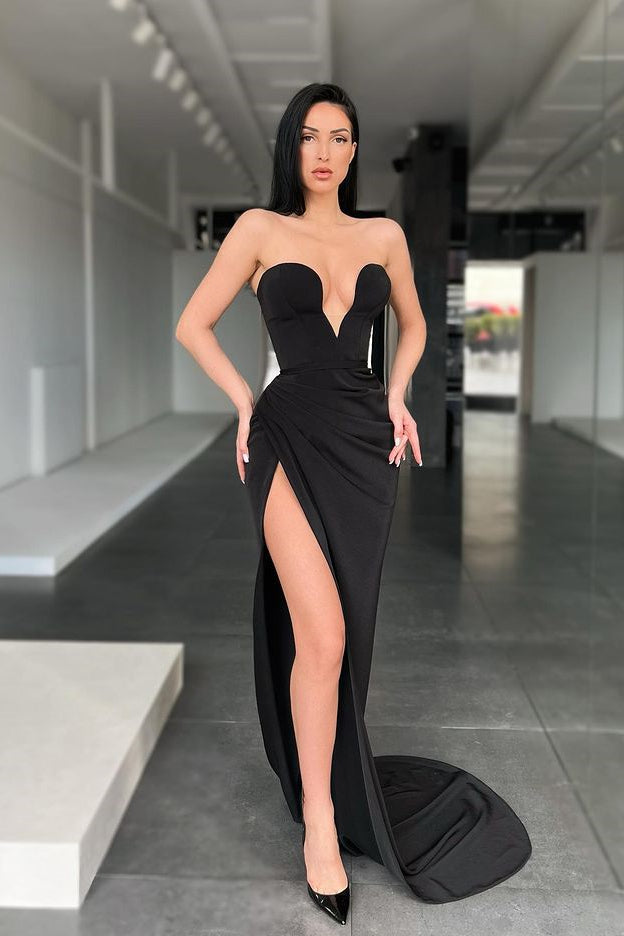 Black Sweetheart Mermaid Long Satin Evening Dress with Split Black Sweetheart Mermaid Long Satin Evening Dress with Split