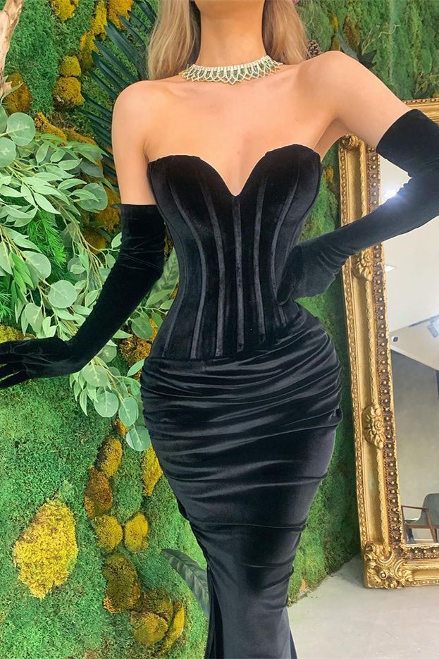 Black Sweetheart Velvet Long Mermaid Velvet Evening Dresses Black Sweetheart Velvet Long Mermaid Velvet Evening Dresses