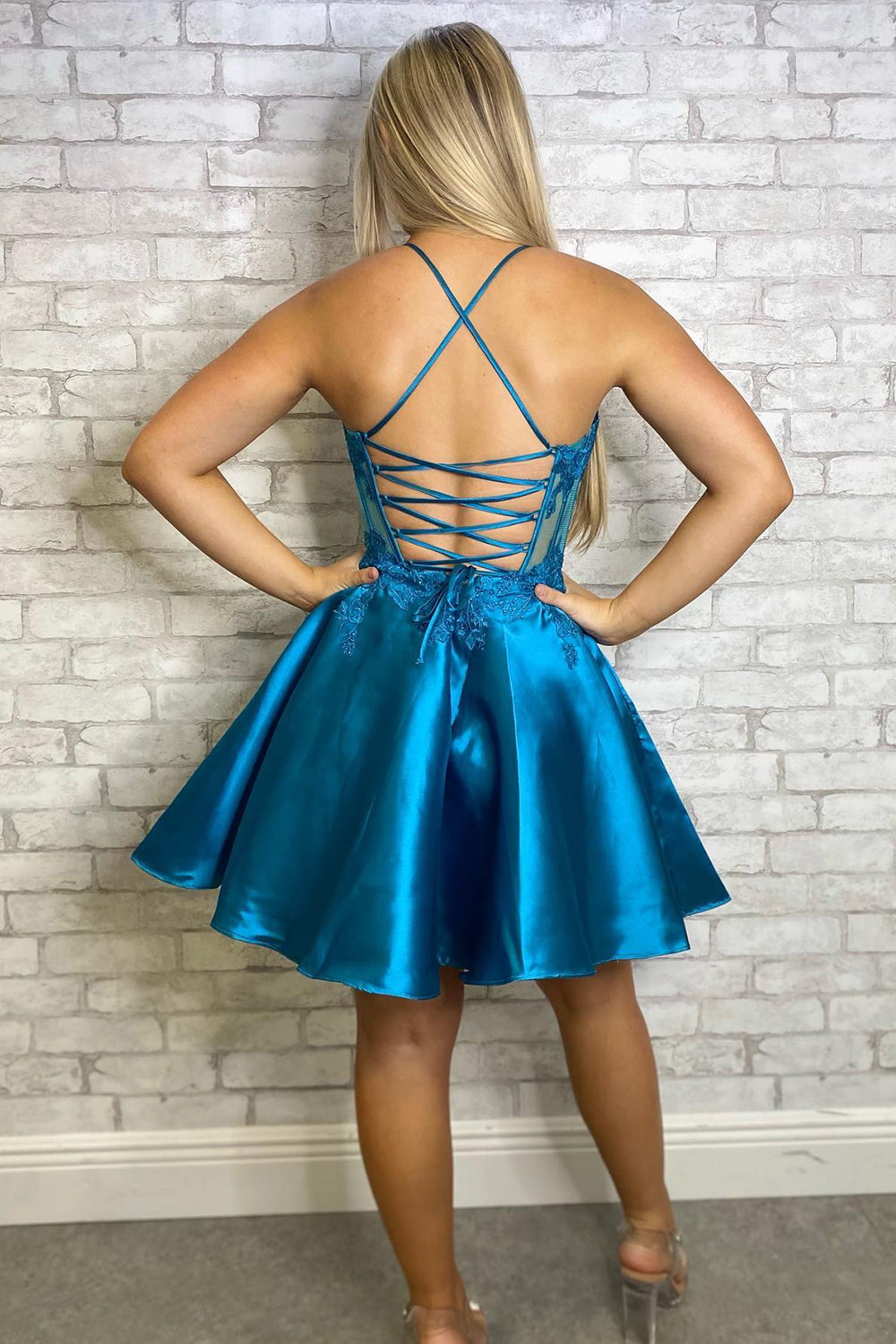 blue halter homecoming dress Dark Blue Halter A Line Open Back Sleeveless Homecoming Dresses, MH224
