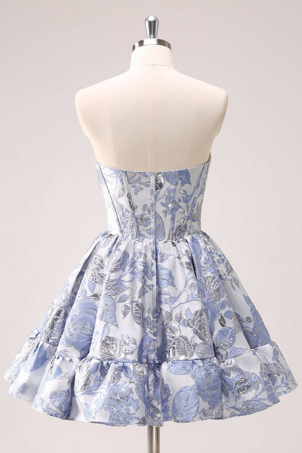 blue and white floral homecoming dress Blue Corset Sweetheart Floral A Line Short Homecoming Dress