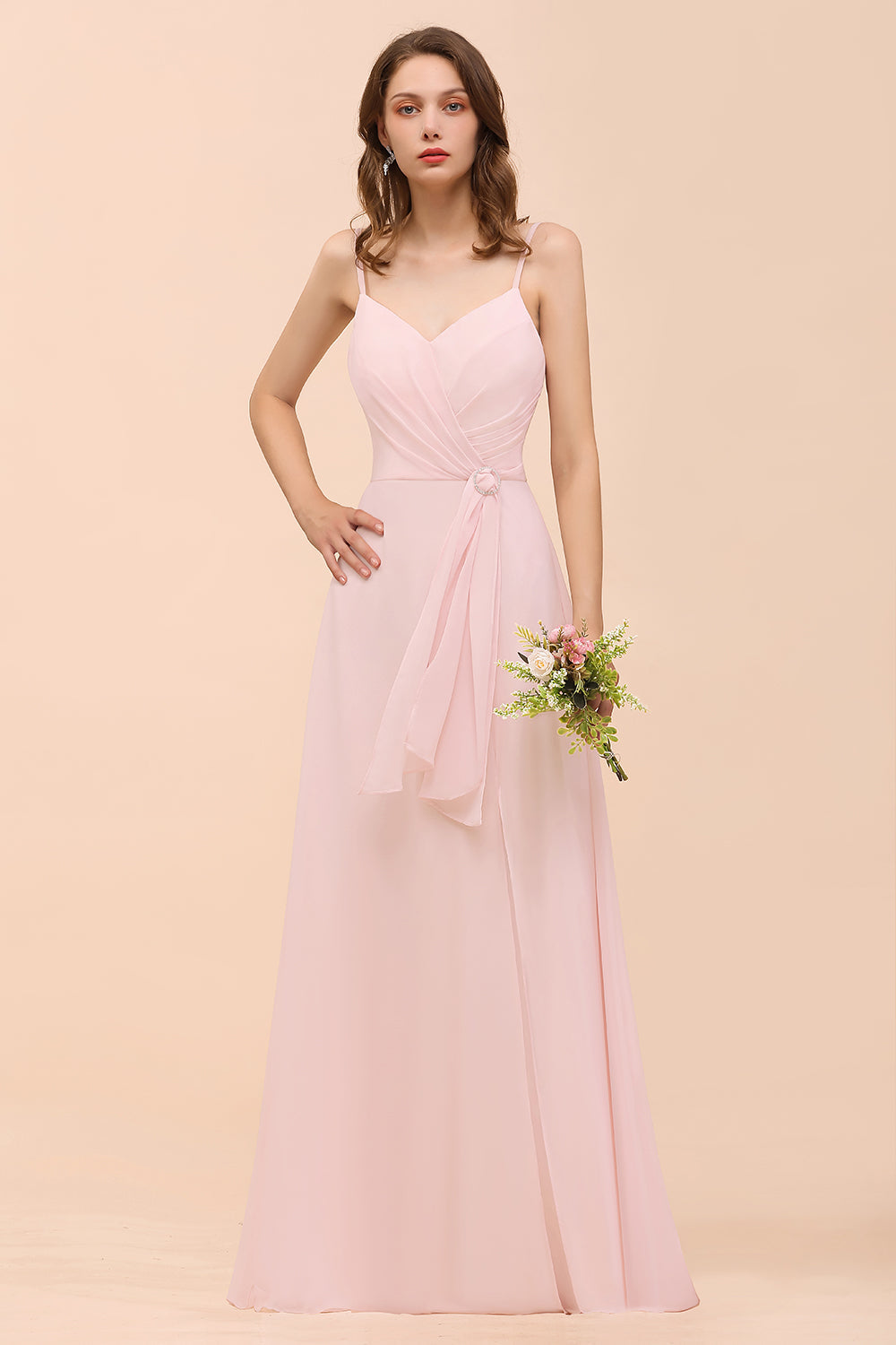 blush pink bridesmaid dresses long Blushing Pink Long A-line V-neck Spaghetti Straps Chiffon Bridesmaid D –  BIZTUNNEL
