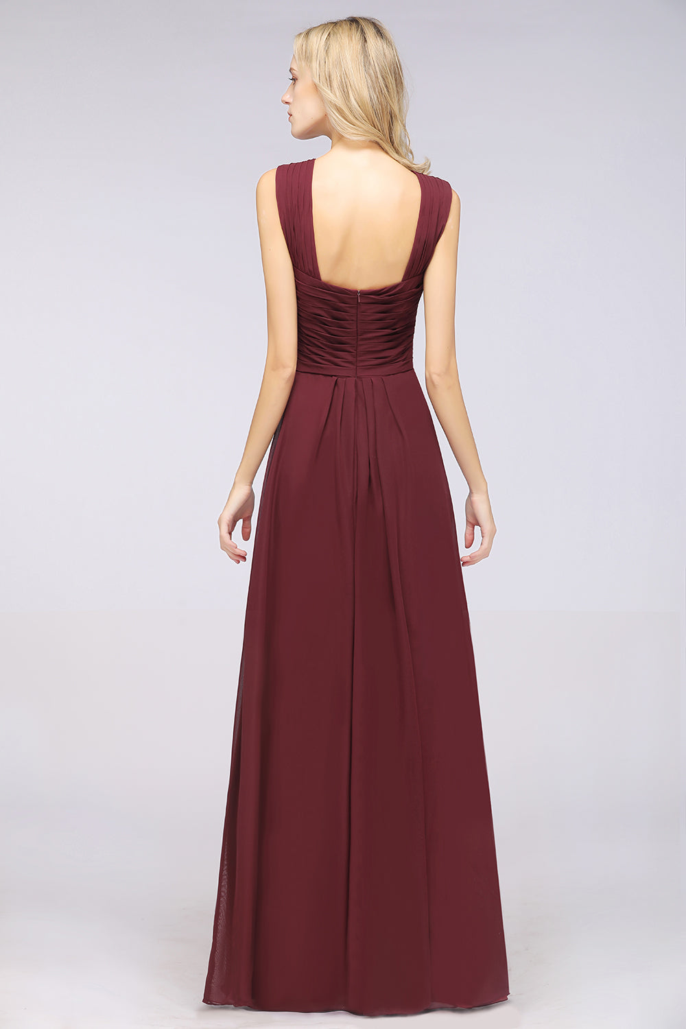 blue dress for baby girl Burgundy A-Line Chiffon V-Neck Straps Long Bridesmaid Dress with Ruffles