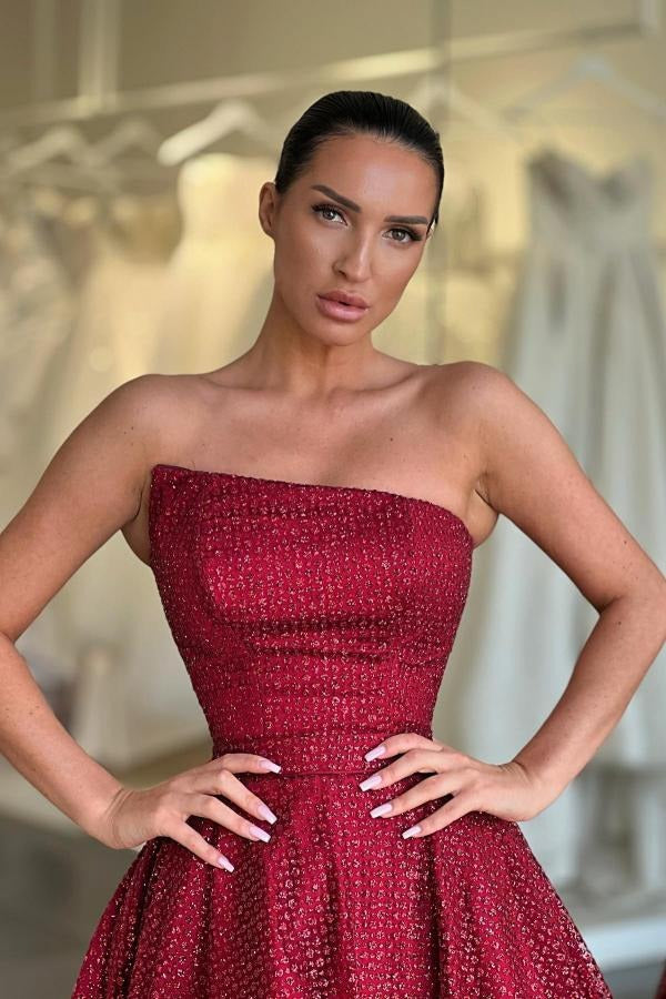 Burgundy Short A-line Strapless Cocktail Party Dresses – BIZTUNNEL