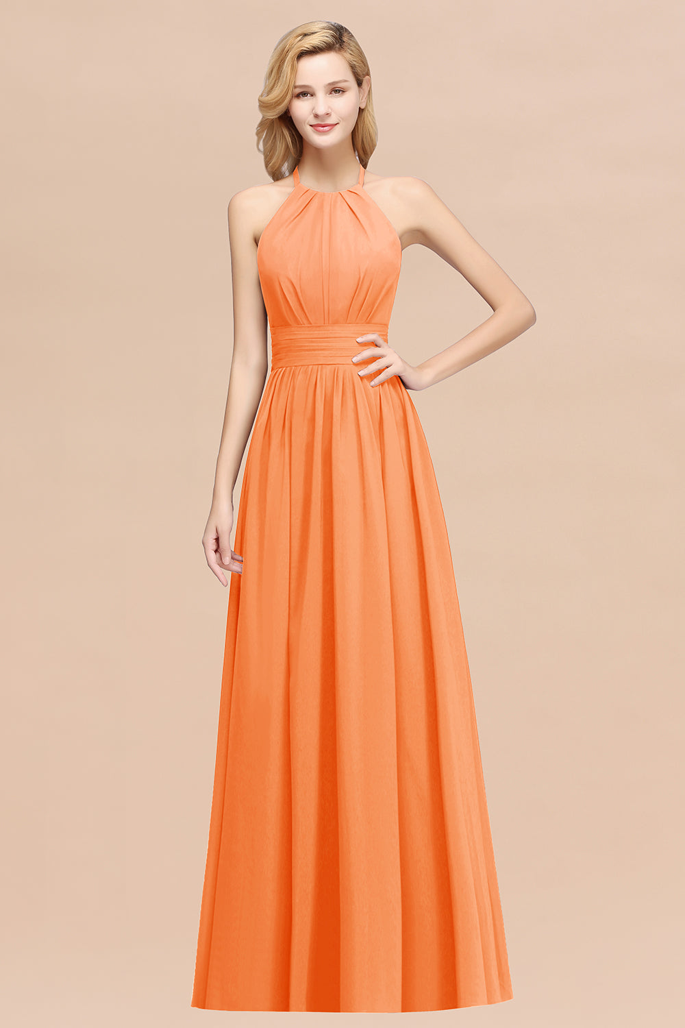 A Line Halter Burgundy Long Bridesmaid Dress with Split Front
