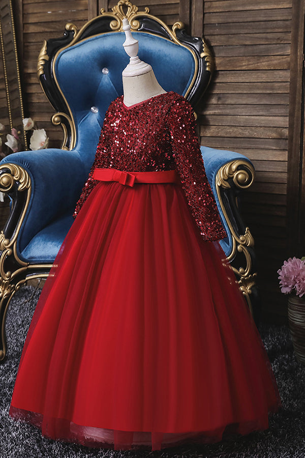 Burgundy Long Sleeve Sequins Tulle Flower Girl Dresses Burgundy Long Sleeve Sequins Tulle Flower Girl Dresses
