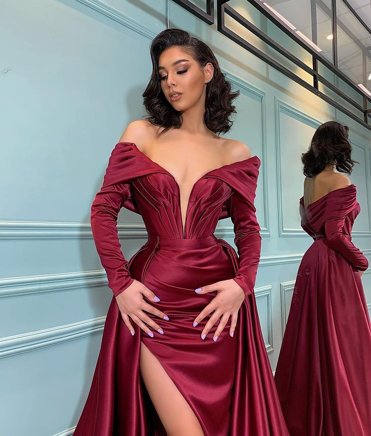 7000029 Burgundy Cutout Back Mermaid Evening Dress main image 1