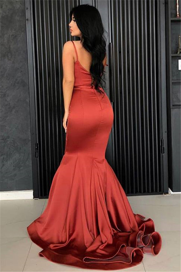 Burnt Orange Long Mermaid Strapless Satin Backless Prom Dress BIZTUNNEL Burnt Orange Long Mermaid Strapless Satin Backless Prom Dress BIZTUNNEL